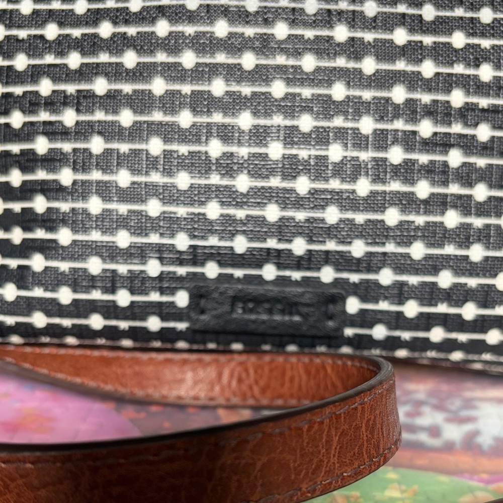 Fossil Fiona Modern Dots Stylish Black & Brown Crossbody Bag. Like New! - Picture 2 of 8